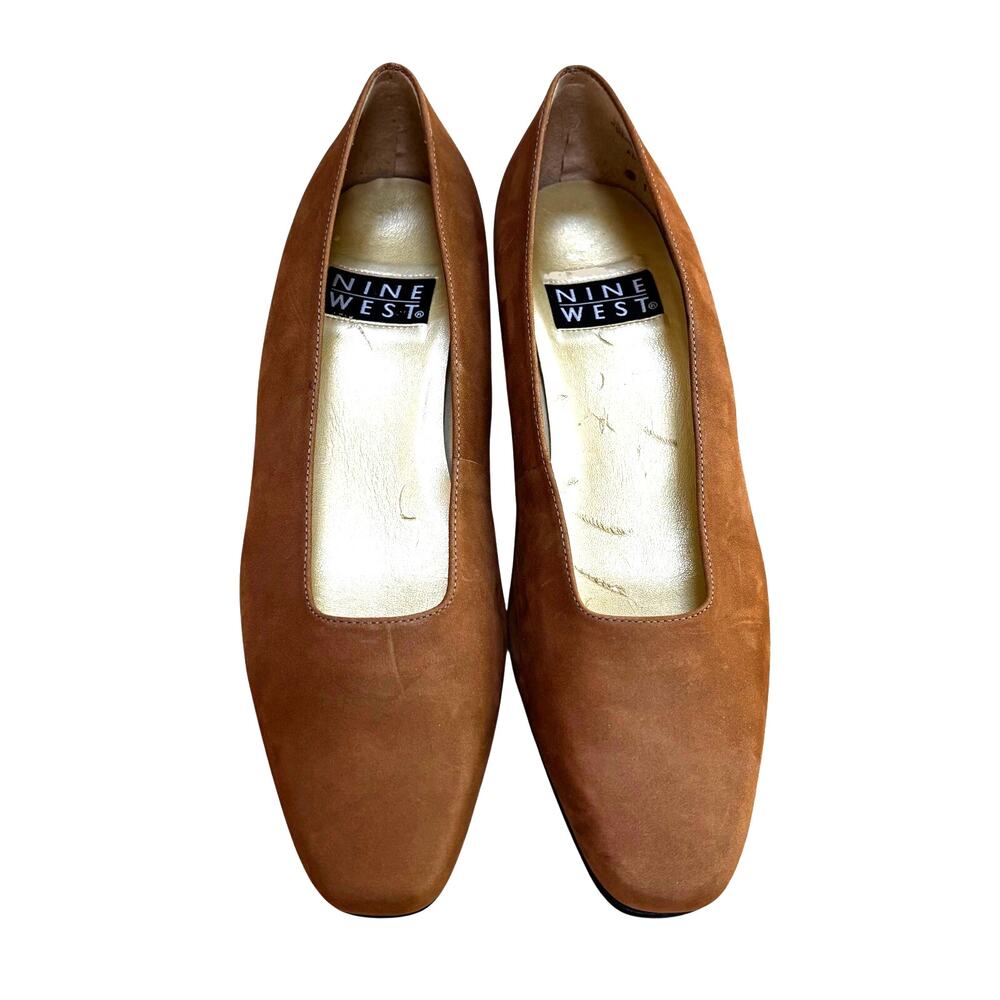 Nine West 'Alexa' low heel pumps US 6.5M tan brown suede classic conservative